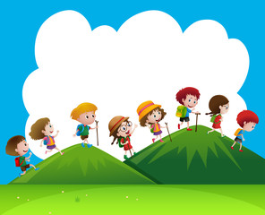 Wall Mural - children hiking up the hills