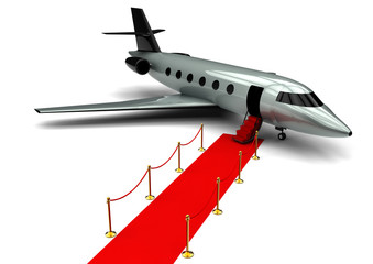 Wall Mural - Private jet with red carpet / 3D render image representing an private jet with a red carpet