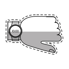 Sticker - hand with smart watch timer technology shadow vector illustration eps 10