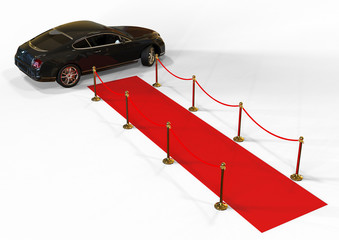 Wall Mural - Red Carpet limousine / 3D render image representing a high class limousine at the end of the red carpet