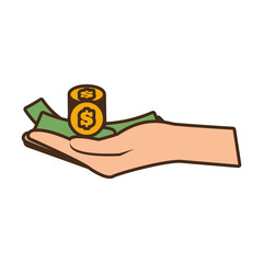 Poster - cartoon hand holds bill coin money vector illustration eps 10