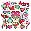 Hearts Love Badges, Stickers, Patches for Romatic Scrapbook Design. Vector illustration