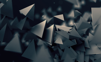 Poster - abstract 3d rendering of chaotic low poly shapes. flying polygonal pyramids in empty space. futurist
