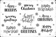 Hand written New Year phrases. Greeting card text  with snowflakes isolated on white background. Happy holidays lettering in modern calligraphy style. Merry Christmas and Season's Greetings lettering.
