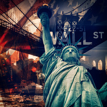 New York City Collage Including The Statue Of Liberty And Severa