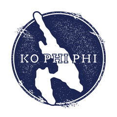 Ko Phi Phi vector map. Grunge rubber stamp with the name and map of island, vector illustration. Can be used as insignia, logotype, label, sticker or badge.