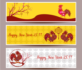 Three Horizontal  banners set for chinese new year of rooster