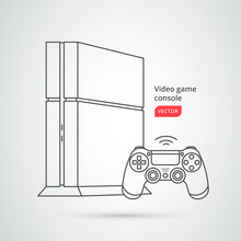 Vector Video Game Console Illustration. Gamepad, Joystick, Controller, Joypad Line Art Icon.