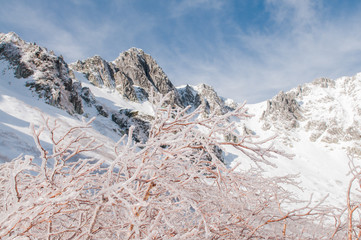 Komagatake mountain with snow in winter season.Japan