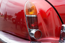 Closeup Of Red Old Retro Car Backlight