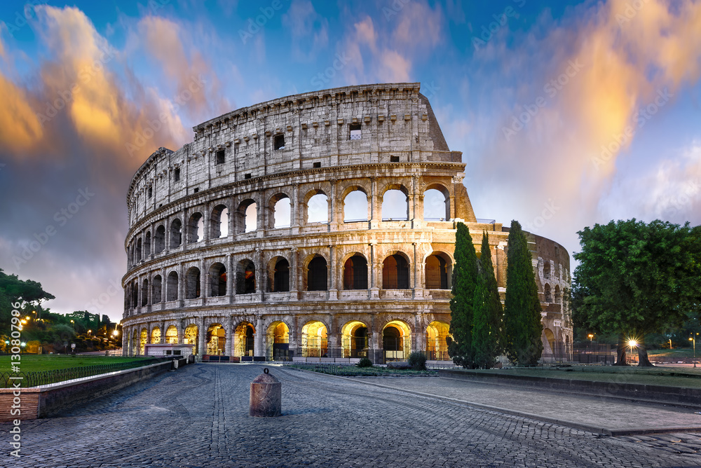 Colosseum in Rome at dusk, Italy Stock Photo | Adobe Stock