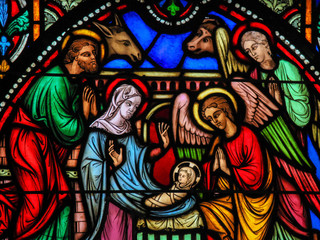 Fototapete - Stained Glass - Nativity Scene at Christmas