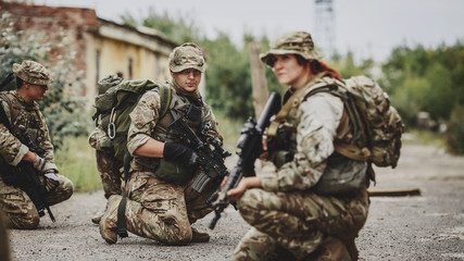 Wall Mural - Army sniper during the military operation in the city. war, army