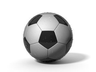 Wall Mural - 3d illustration of metalic soccer ball with water droplets on surface.