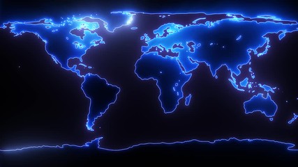 Wall Mural - Light Go Around World Map. Seamless Loop