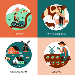 Sticker - Organic Farm 4 Flat Icons Banner 