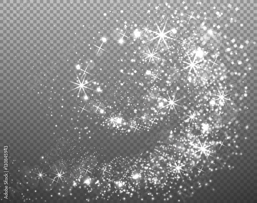 Fotografie, Obraz Silver shine stars lights swirl on transparent background