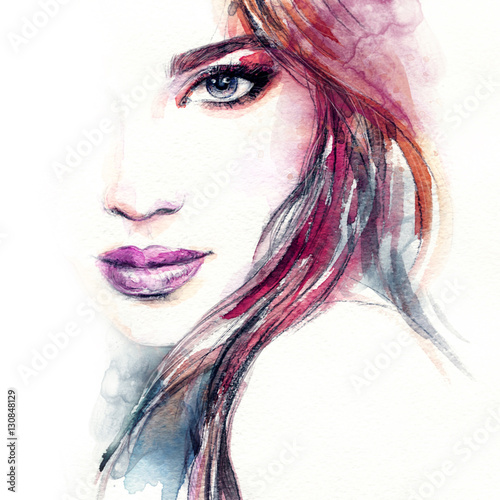 Naklejka ścienna Woman portrait. Fashion illustration. Watercolor painting