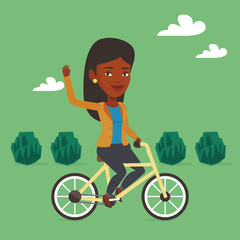 Poster - Woman riding bicycle vector illustration.