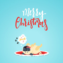Character Christmas Cute Funny Dog In Flat Style.