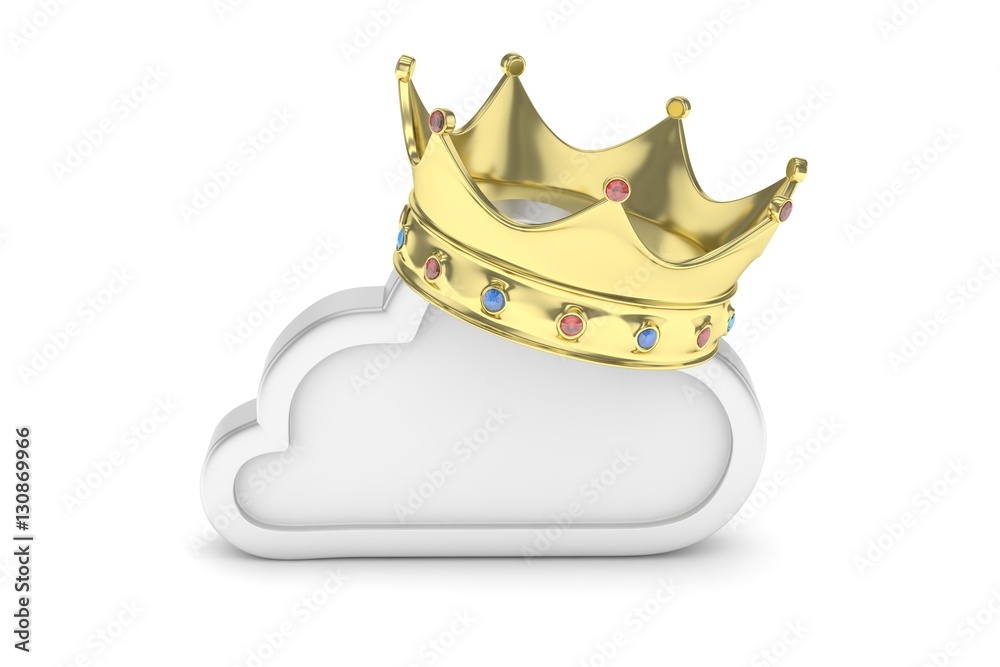 Cloud with golden crown on white background. Model of best network ...