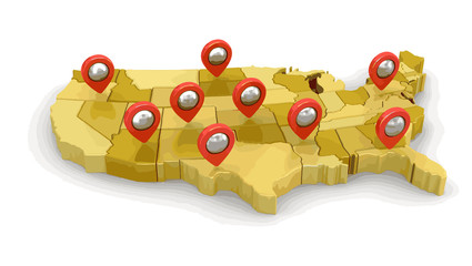 Poster - Map of USA with Pointers. Image with clipping path.