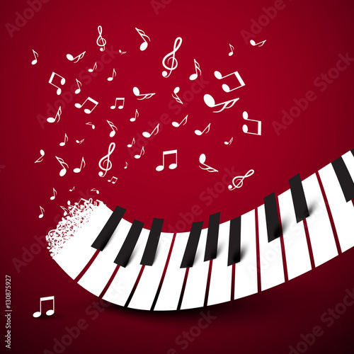 Piano Keys Keyboard With Notes Music Symbol Vector Illustration On Dark Red Background Stock Vektorgrafik Adobe Stock