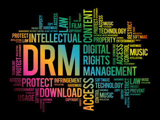 Poster - drm - digital rights management word cloud, business concept background