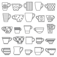 Coffee Cups And Mugs Outline Icons