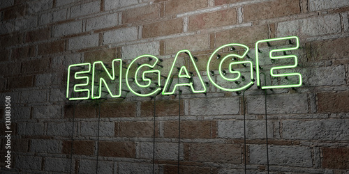 Fotografie, Obraz ENGAGE - Glowing Neon Sign on stonework wall - 3D rendered royalty free stock illustration