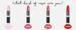 Vector realistic lipsticks set of four. Woman's cosmetics concept with color swatches as lips in rose colors and shades.
