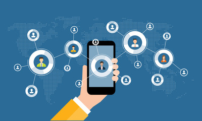 Aufkleber - business digital marketing online connection on mobile concept and social network background concept