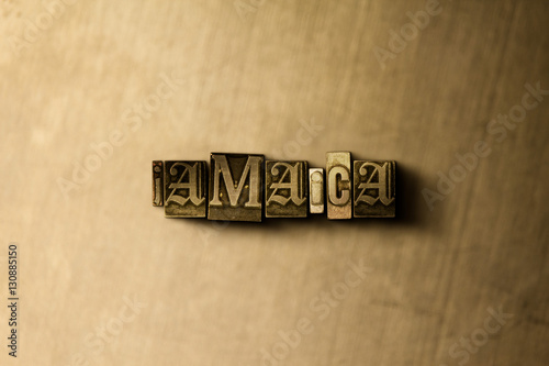 Jamaica Close Up Of Grungy Vintage Typeset Word On Metal