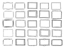 Simple Doodle, Sketch Square Vector Frames. Hand Drawn Borders