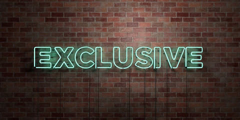 Wall Mural - exclusive - fluorescent neon tube sign on brickwork - front view - 3d rendered royalty free stock pi