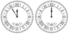 Clock With Roman Numerals. New Year Midnight 12