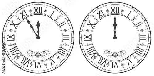 Fotomural Clock with Roman numerals. New Year midnight 12