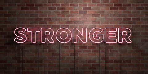 Poster - STRONGER - fluorescent Neon tube Sign on brickwork - Front view - 3D rendered royalty free stock picture. Can be used for online banner ads and direct mailers..