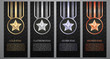 Set of black banner, Gold, platinum,silver and bronze star, Vect
