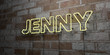 JENNY - Glowing Neon Sign on stonework wall - 3D rendered royalty free stock illustration.  Can be used for online banner ads and direct mailers..