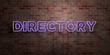 DIRECTORY - fluorescent Neon tube Sign on brickwork - Front view - 3D rendered royalty free stock picture. Can be used for online banner ads and direct mailers..