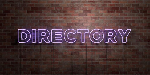 Poster - DIRECTORY - fluorescent Neon tube Sign on brickwork - Front view - 3D rendered royalty free stock picture. Can be used for online banner ads and direct mailers..