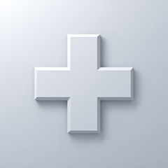 Poster - White plus sign abstract on white wall background with shadow 3D rendering