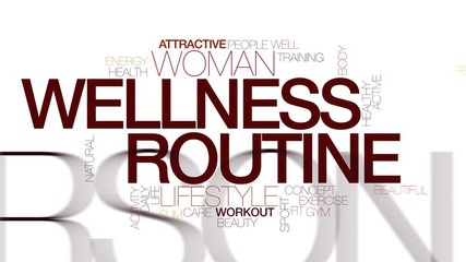 Poster - Wellness routine animated word cloud. Kinetic typography.