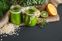 Green Smoothies With Micro Greens, Kiwi And Orange Juice