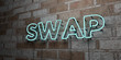 SWAP - Glowing Neon Sign on stonework wall - 3D rendered royalty free stock illustration.  Can be used for online banner ads and direct mailers..