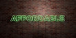 AFFORDABLE - fluorescent Neon tube Sign on brickwork - Front view - 3D rendered royalty free stock picture. Can be used for online banner ads and direct mailers..