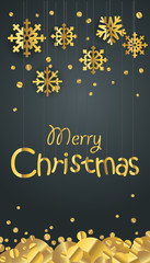 Poster - Merry Christmas greeting card. Different golden vector snowflake