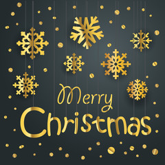 Poster - Christmas greeting card. Different golden vector snowflakes illu