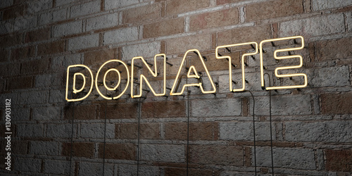 Fotografie, Obraz DONATE - Glowing Neon Sign on stonework wall - 3D rendered royalty free stock illustration